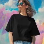 Women Oversized Fit Black Solid T-shirt