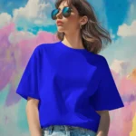 Women Oversized Fit Royal Blue Solid T-shirt