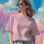 Women Oversized Fit Pink Solid T-shirt