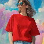 Women Oversized Fit Red Solid T-shirt